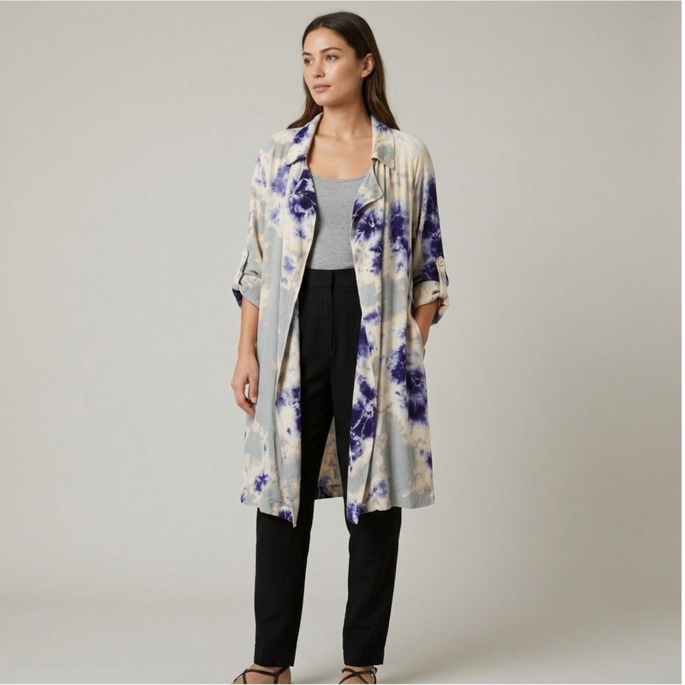 Indie Grunge Kimono Cardigan Duster KAIN LABEL Womens S Blue Cream Boho Tie Dye
